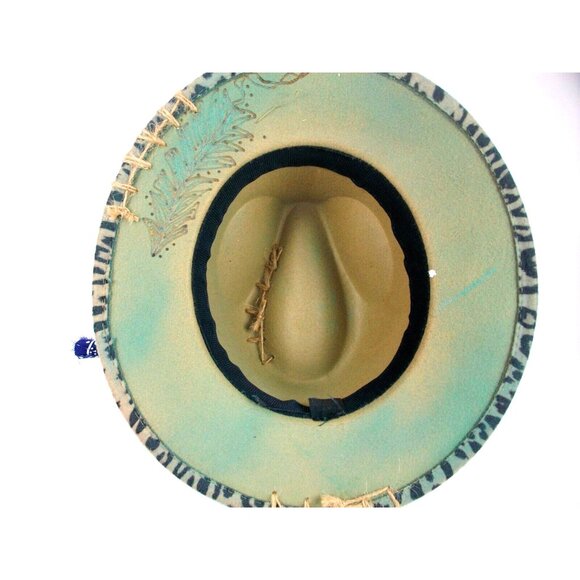 Leopard Print with Macaw and Pheasant Feathers Fedora Womens Western Hat Custom - Picture 6 of 7